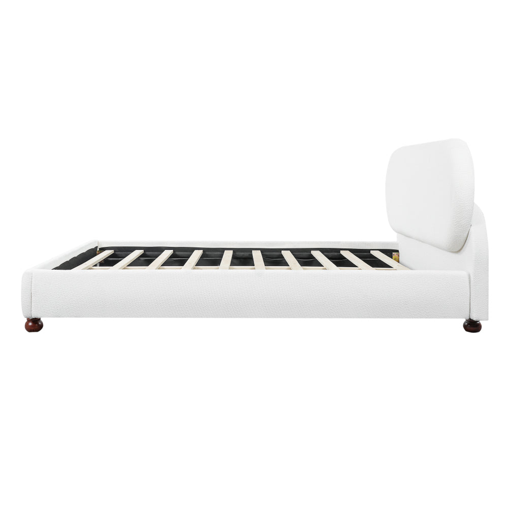 Cream Boucle Upholstered Platform Bed