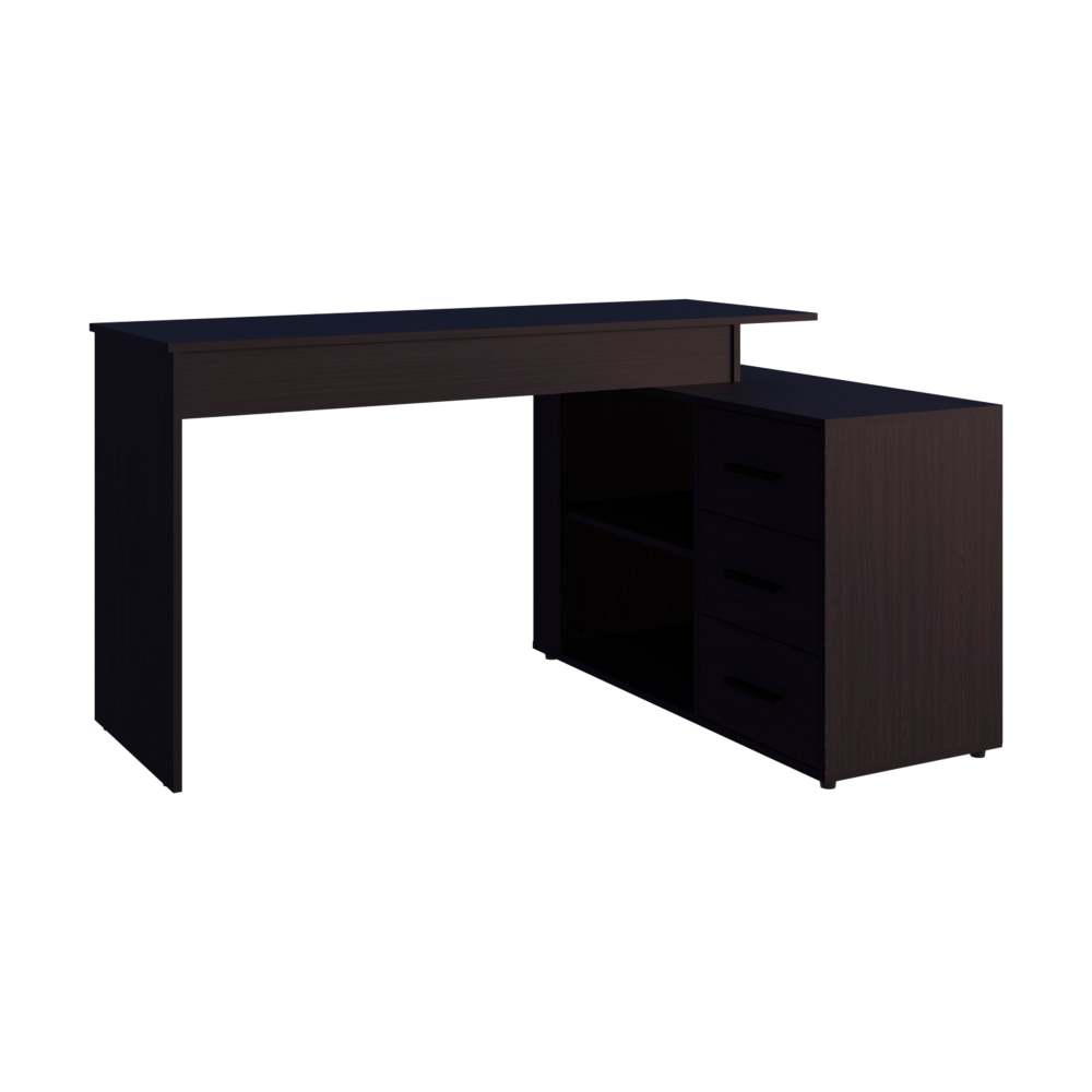 Wenge L-Shaped Desk with 3 Drawers and Storage
