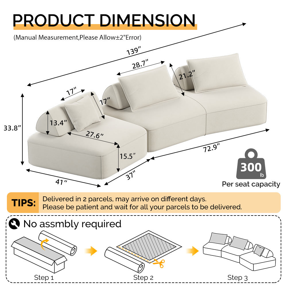139" Oversized Modular Sectional Sofa