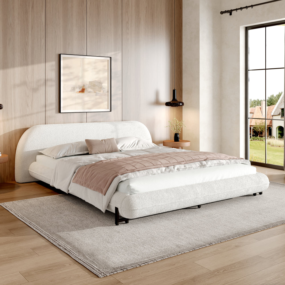 Boucle Upholstered Platform Bed