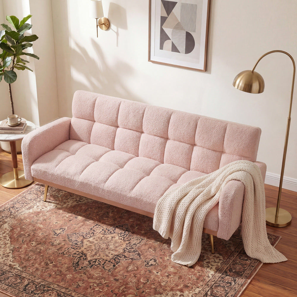 69" Soft Teddy Fleece Convertible Sofa Bed