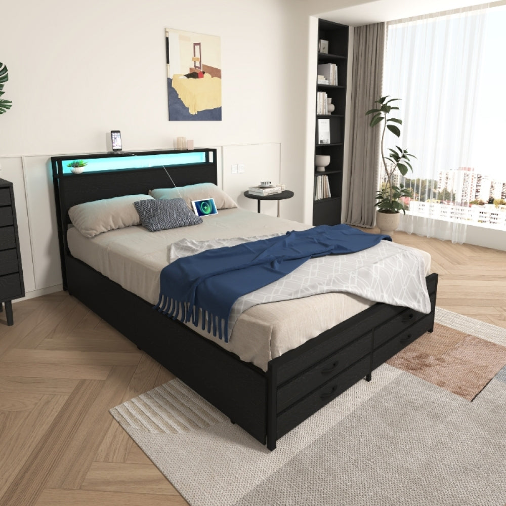 Metal Platform Bed with 4 Storage Drawers