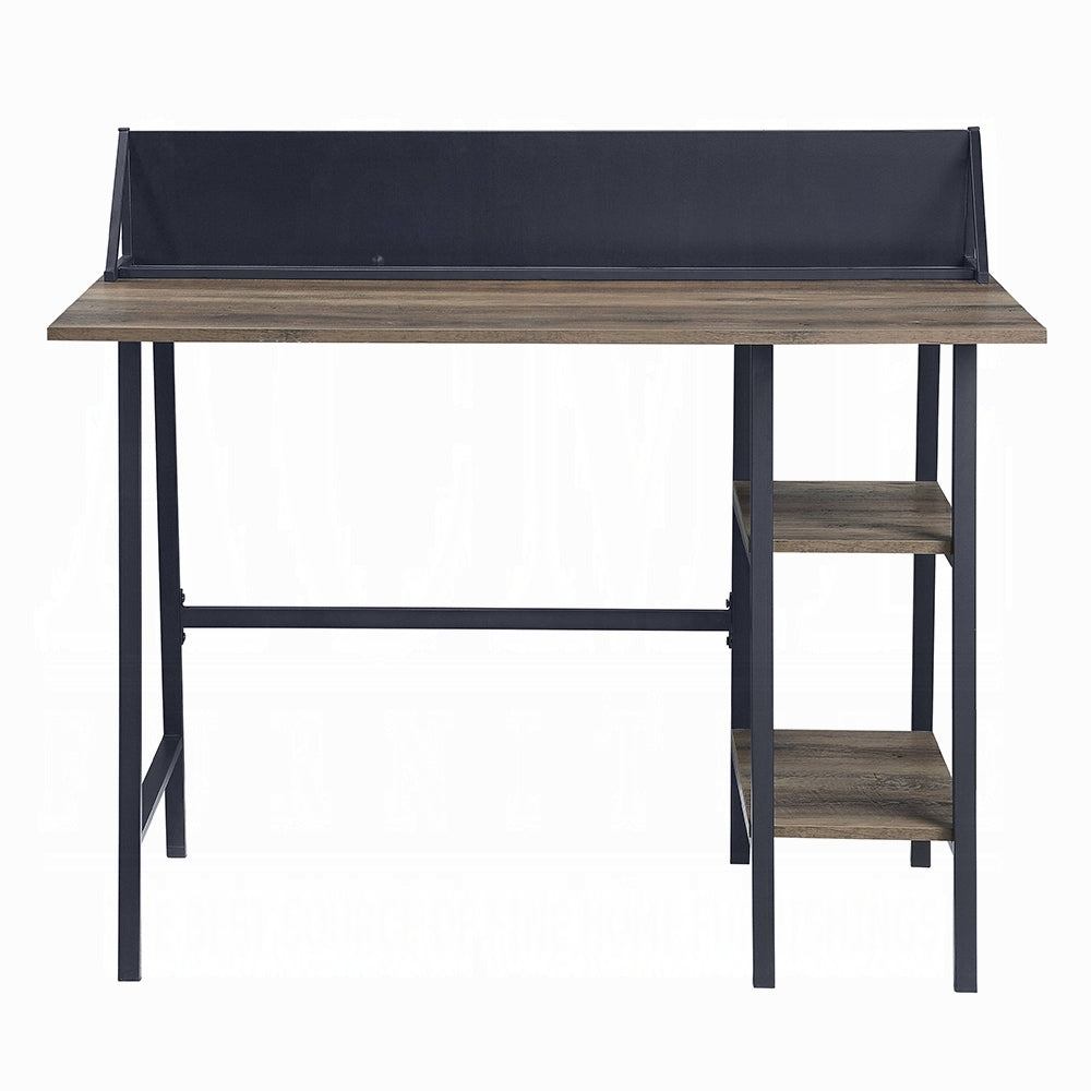 Rustic Oak and Black 2-Shelf Writing Desk