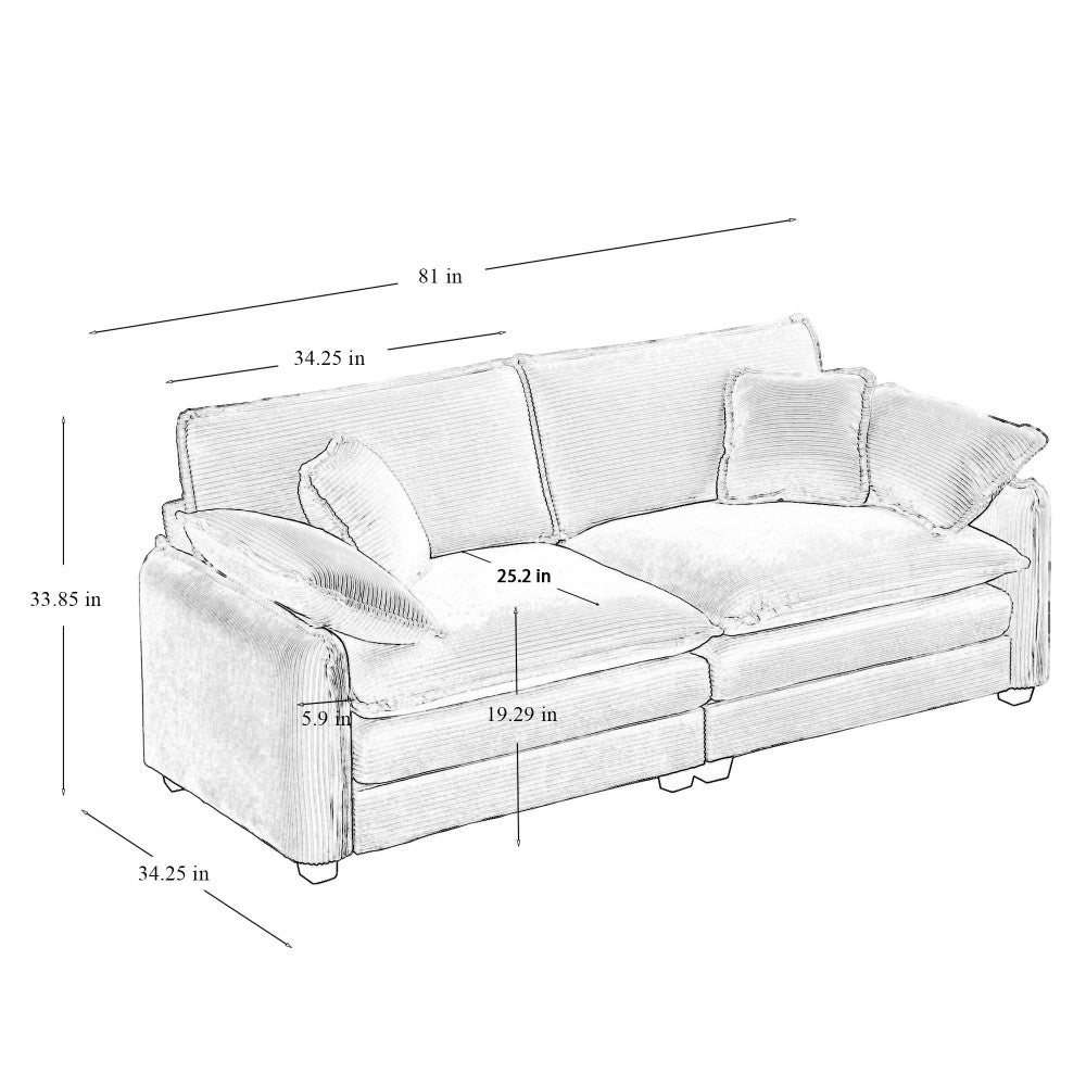 Large Deep-Seat 2-Seat Corduroy Sofa
