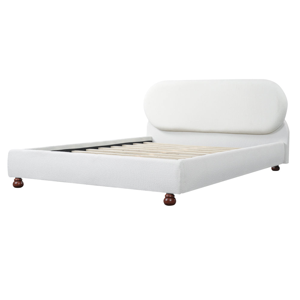 Cream Boucle Upholstered Platform Bed