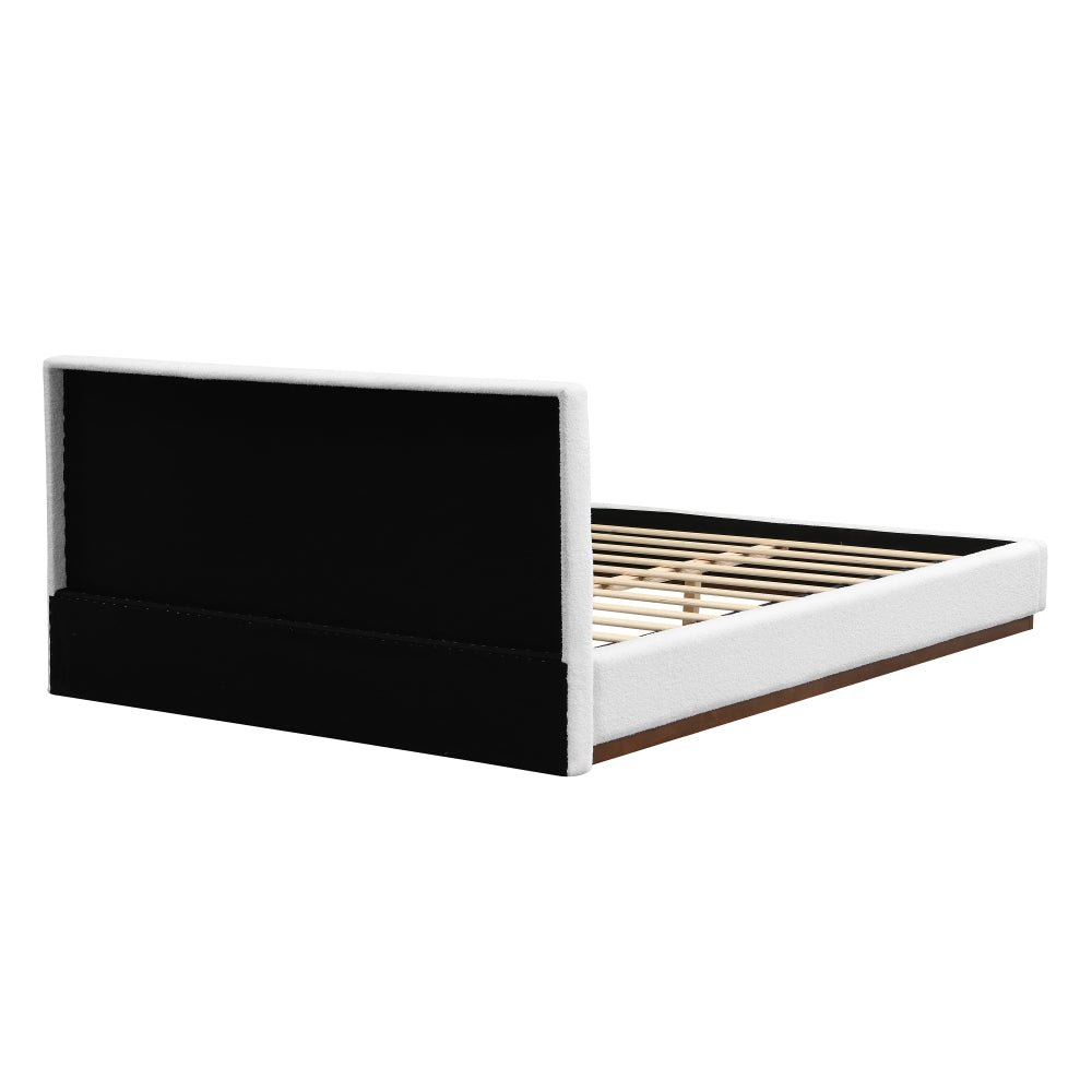 White Boucle Upholstered Platform Bed