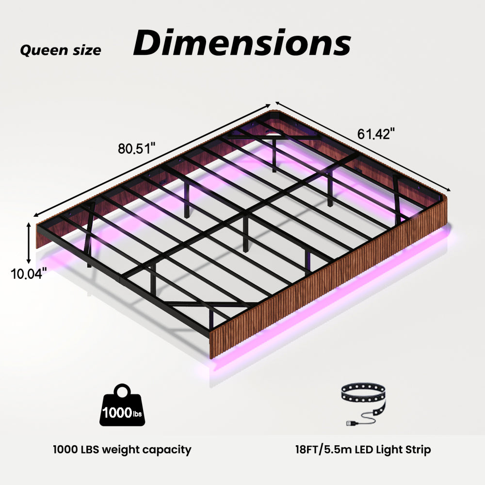 Oak King Floating Bed Frame with LED Lights