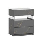 LED Nightstand with 3 Drawers & Acrylic Board — Multi-Color RGB LED Bedside Table | Modern Dresser | Spacious Nightstand Storage | Remote-Controlled Lighting | Bedroom, Living Room & Dorm | Particle Board + MDF | Grey+Gold