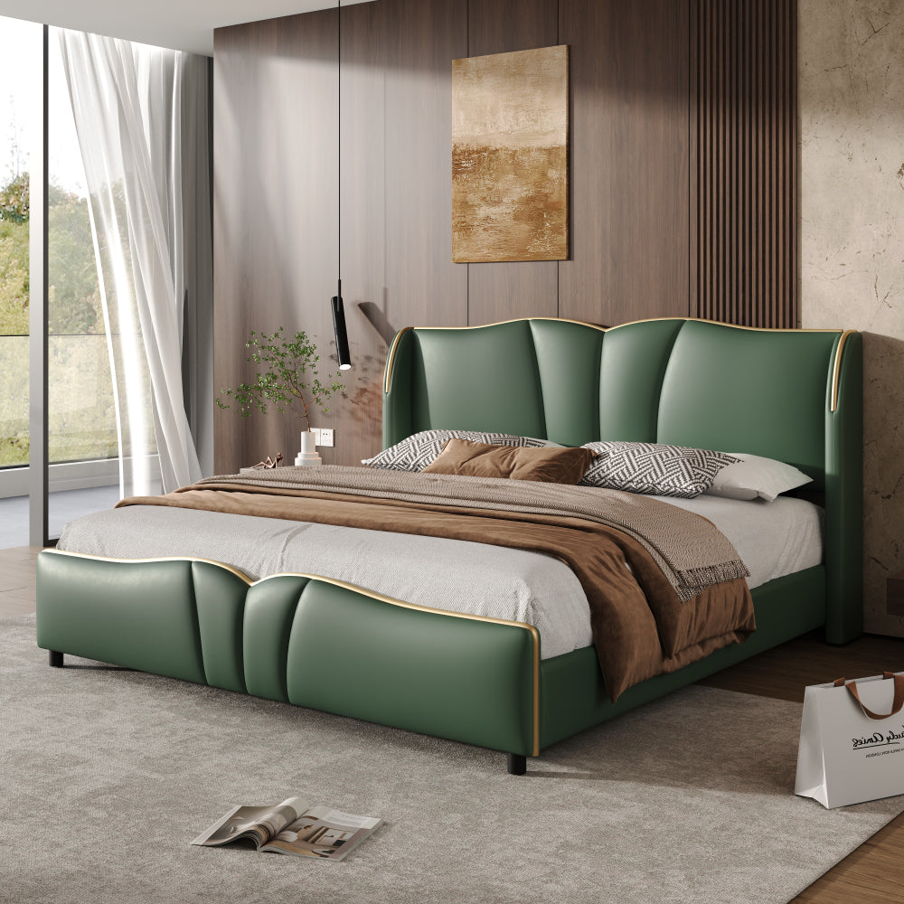 PU Leather Wingback Platform Bed