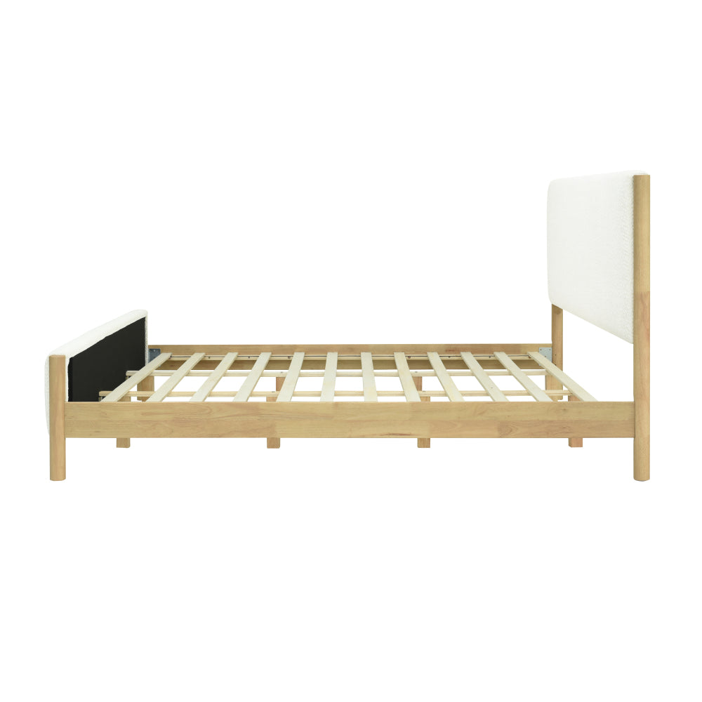 White Boucle Upholstered Platform Bed