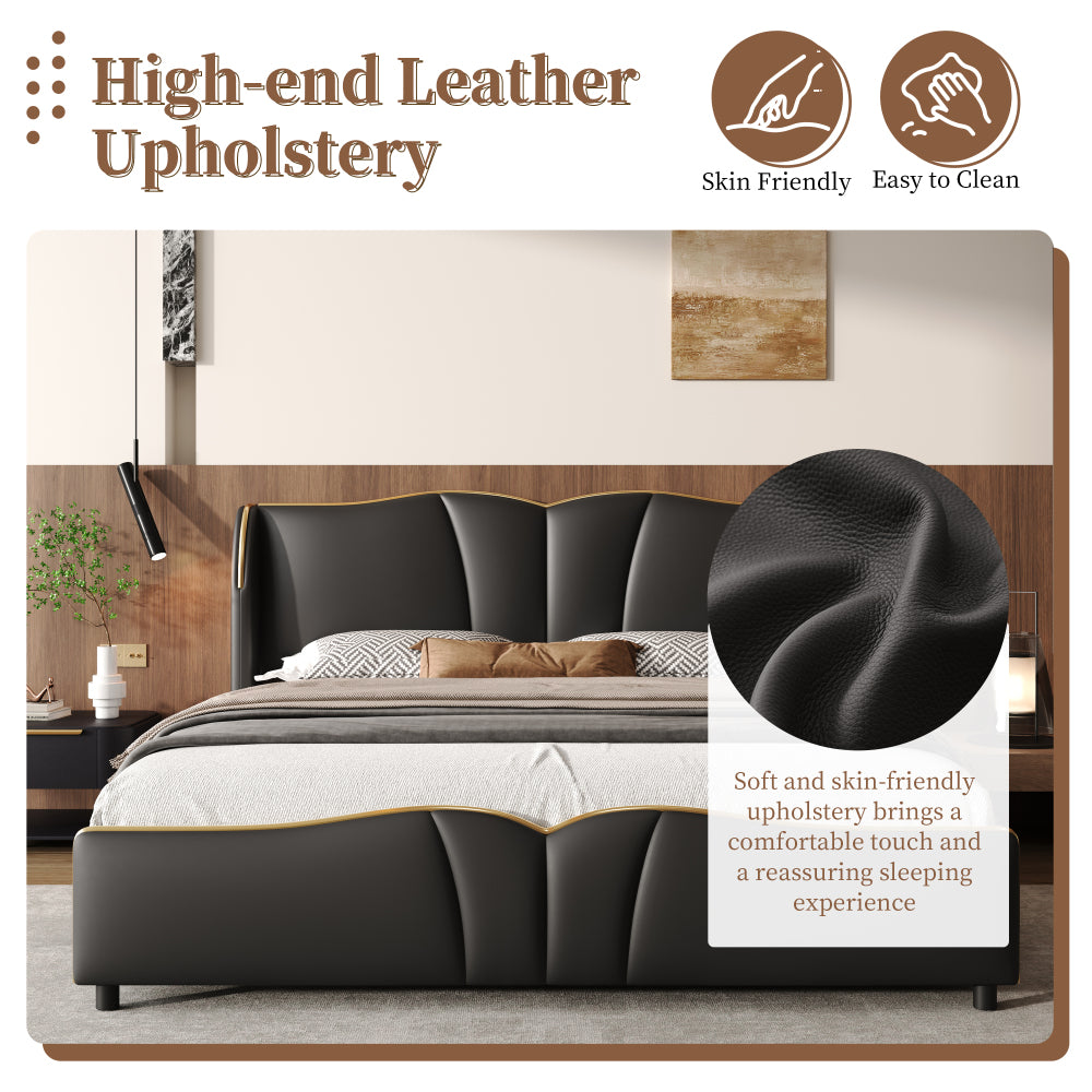 PU Leather Wingback Platform Bed
