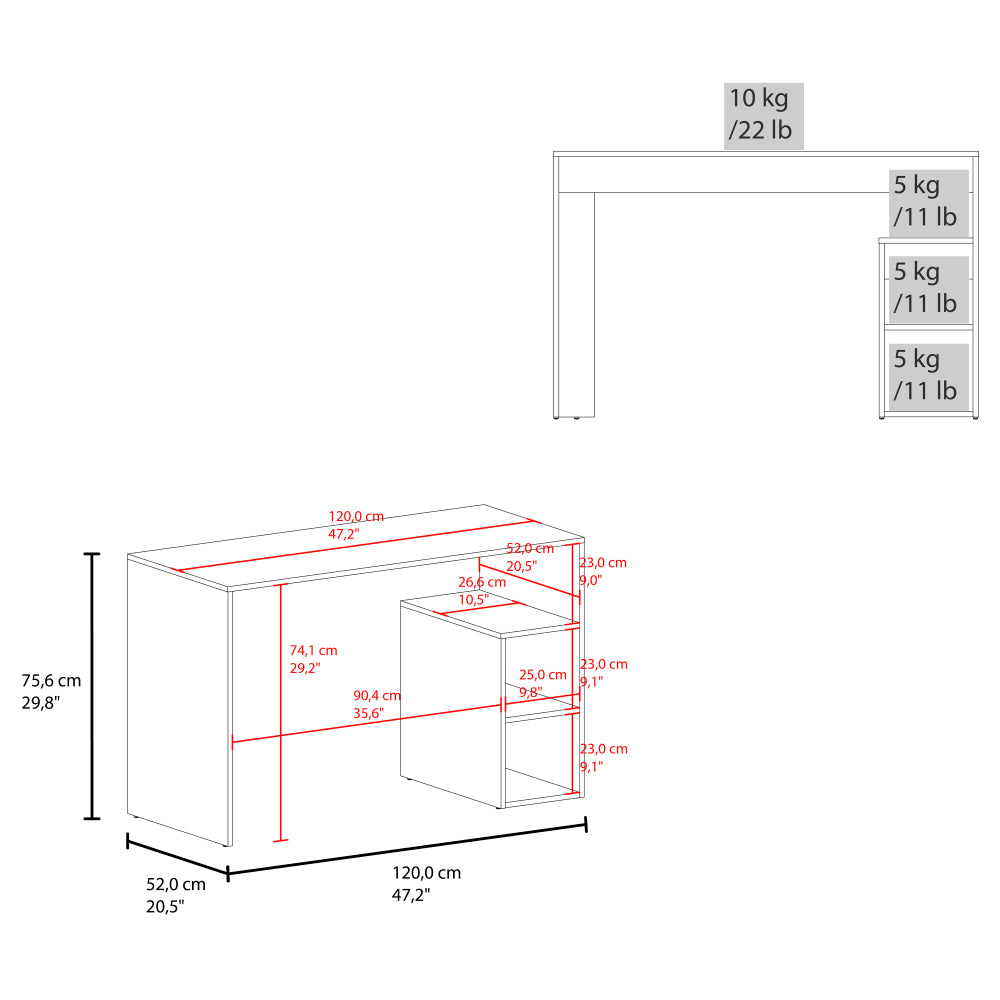 47" Modern Writing Desk with 4 Built-In Storage
