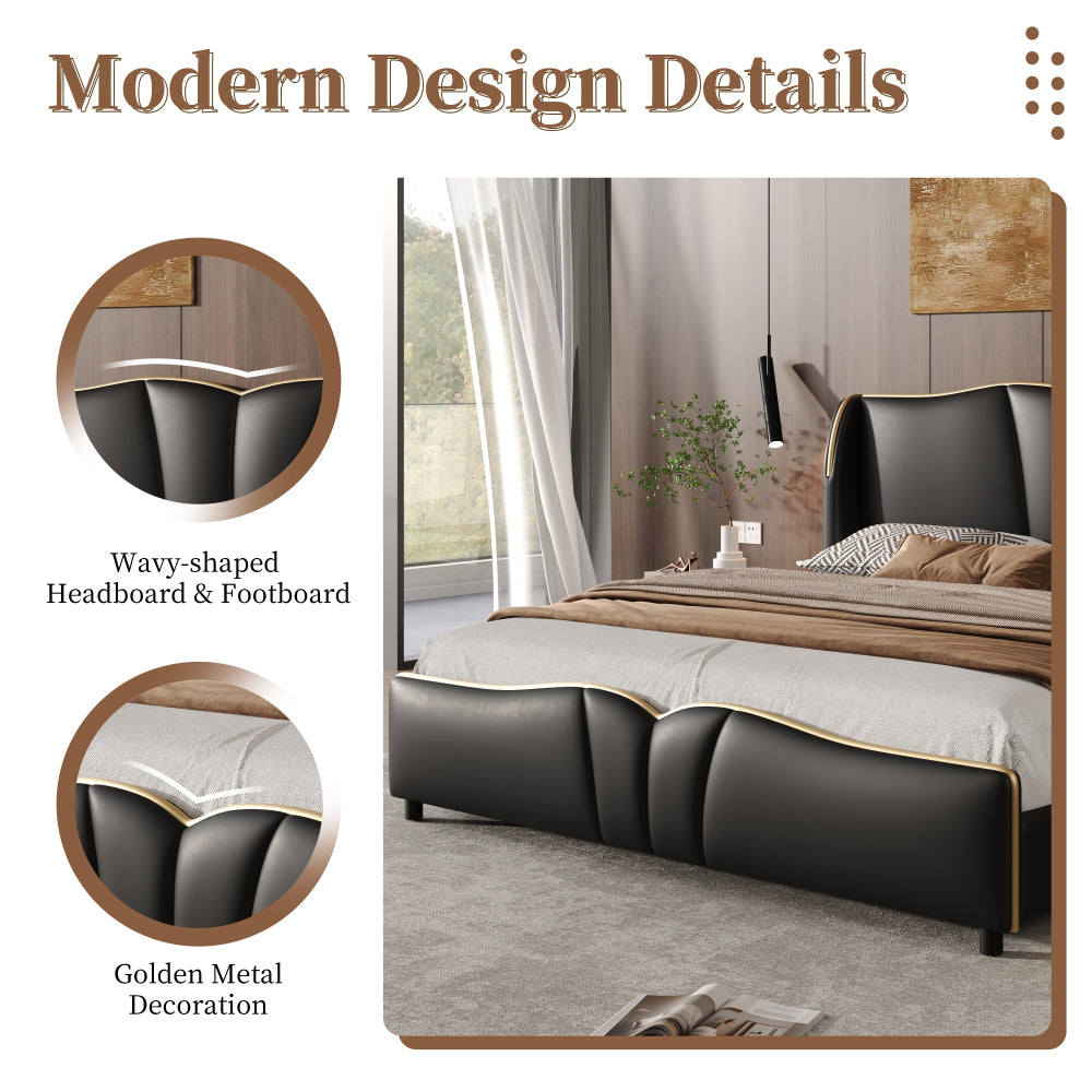 PU Leather Wingback Platform Bed