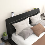 Wood Platform Bed with Bookshelf Storage Headboard