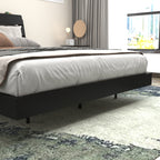 Wood Platform Bed with Bookshelf Storage Headboard