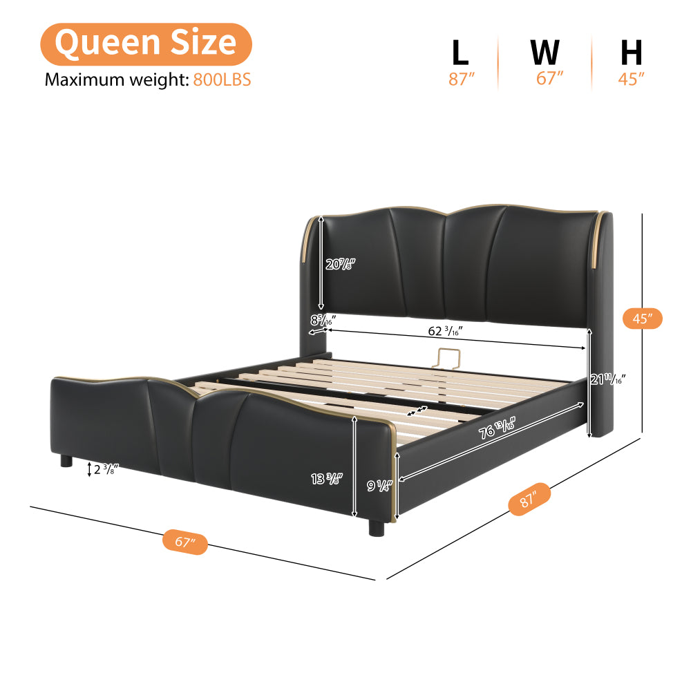 PU Leather Wingback Platform Bed