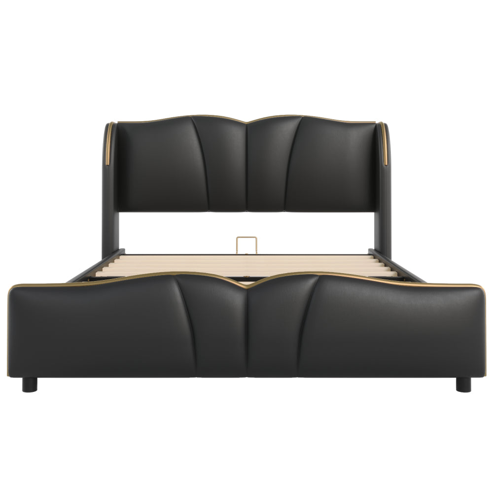 PU Leather Wingback Platform Bed