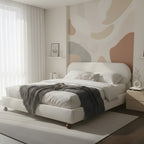 Cream Boucle Upholstered Platform Bed