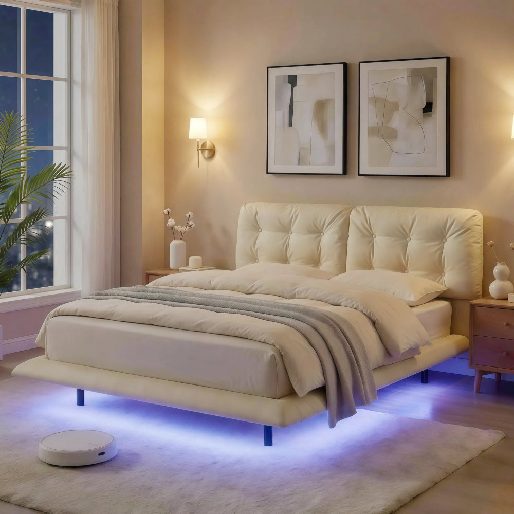 PU Leather Floating Platform Bed