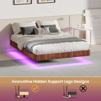 Oak King Floating Bed Frame with LED Lights