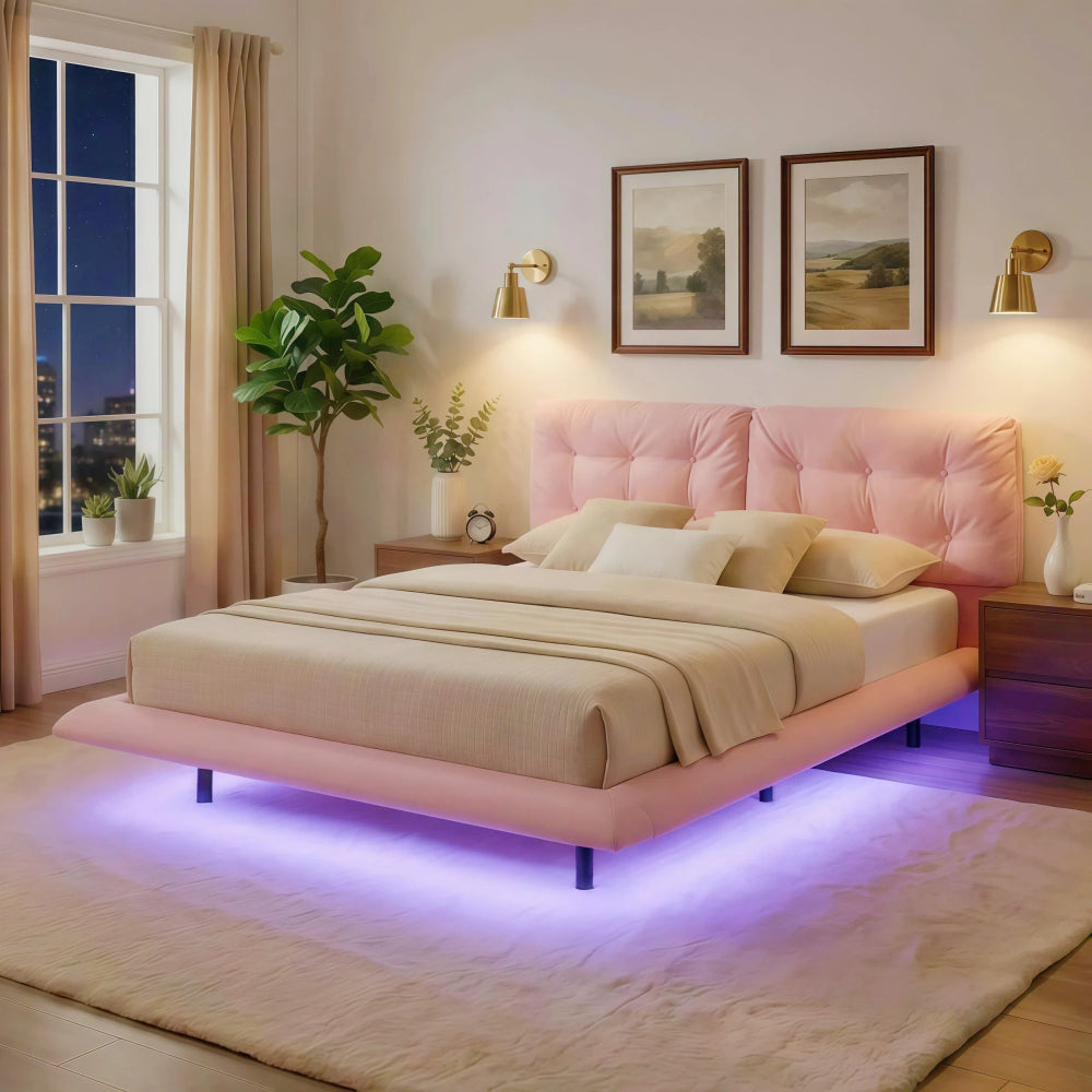 PU Leather Floating Platform Bed