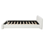 White Boucle Upholstered Low Profile Platform Bed