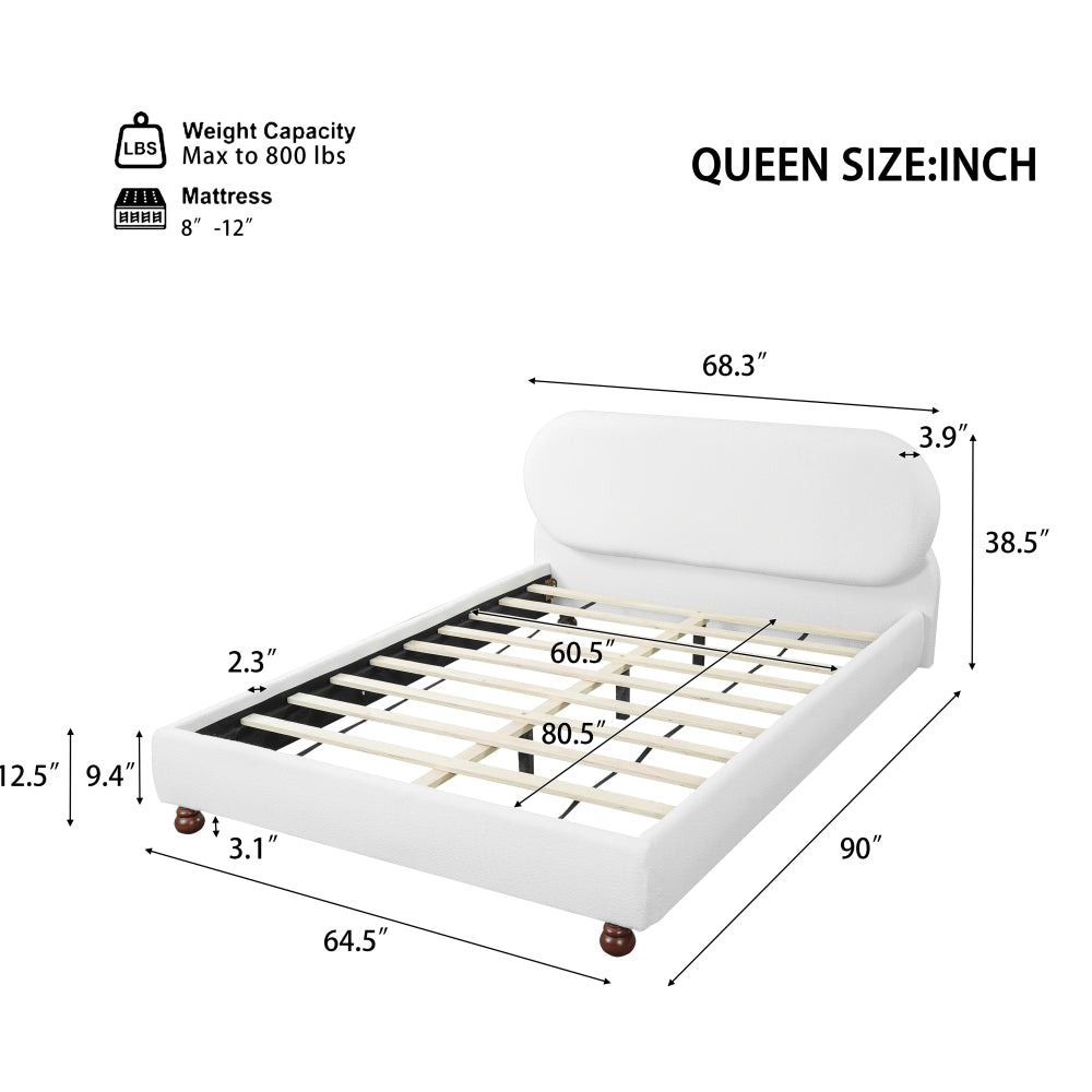 Cream Boucle Upholstered Platform Bed