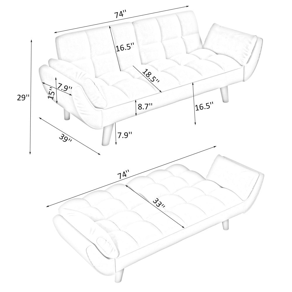 74" 2-Seat Convertible Sofa Bed