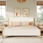 White Boucle Upholstered Platform Bed