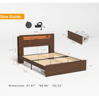 Wood Platform Bed with Bookshelf Storage Headboard