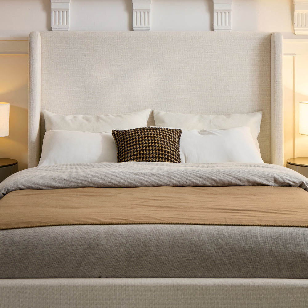 Upholstered Wingback Platform Bed