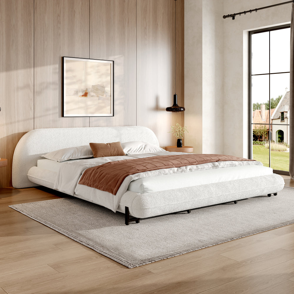 Boucle Upholstered Platform Bed