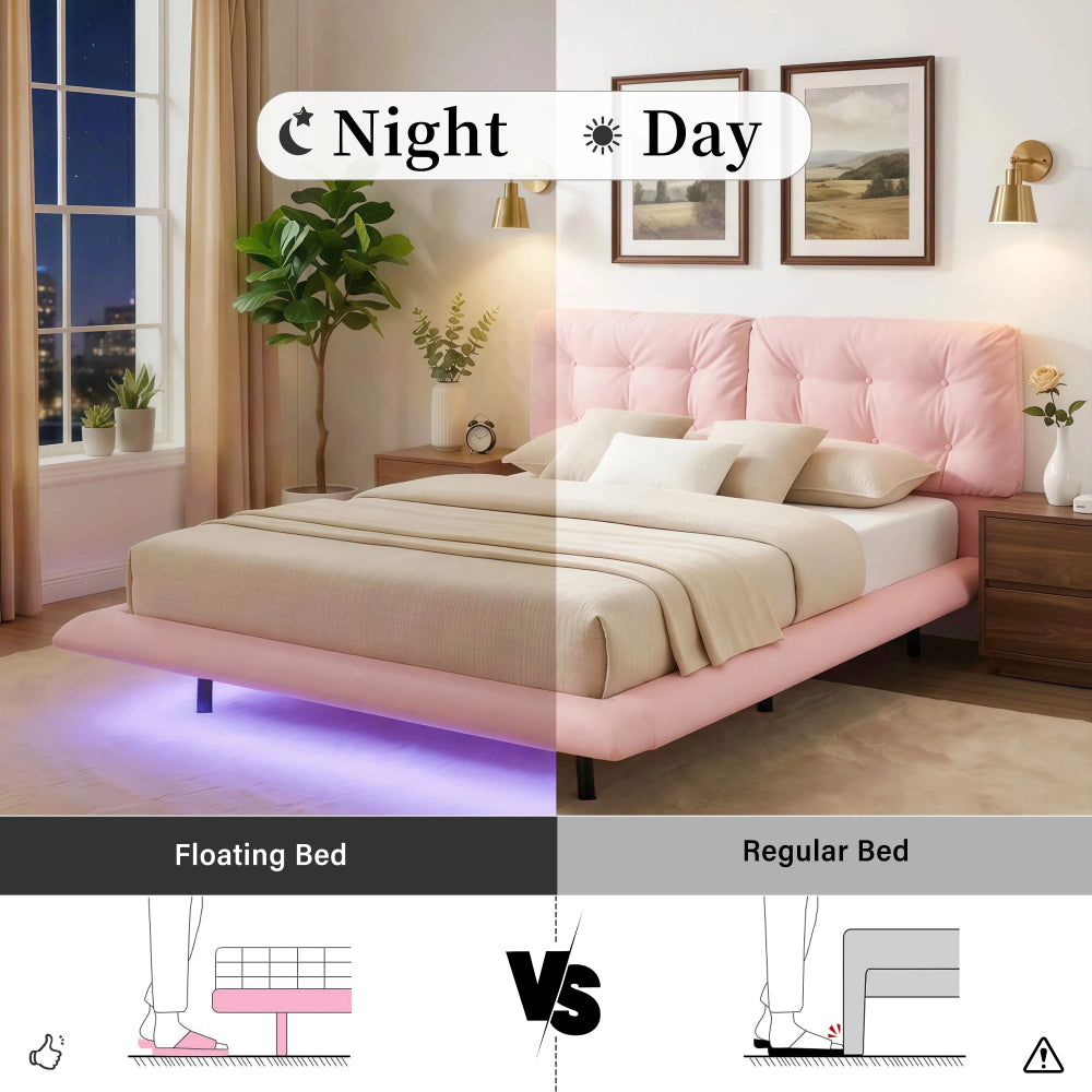 PU Leather Floating Platform Bed