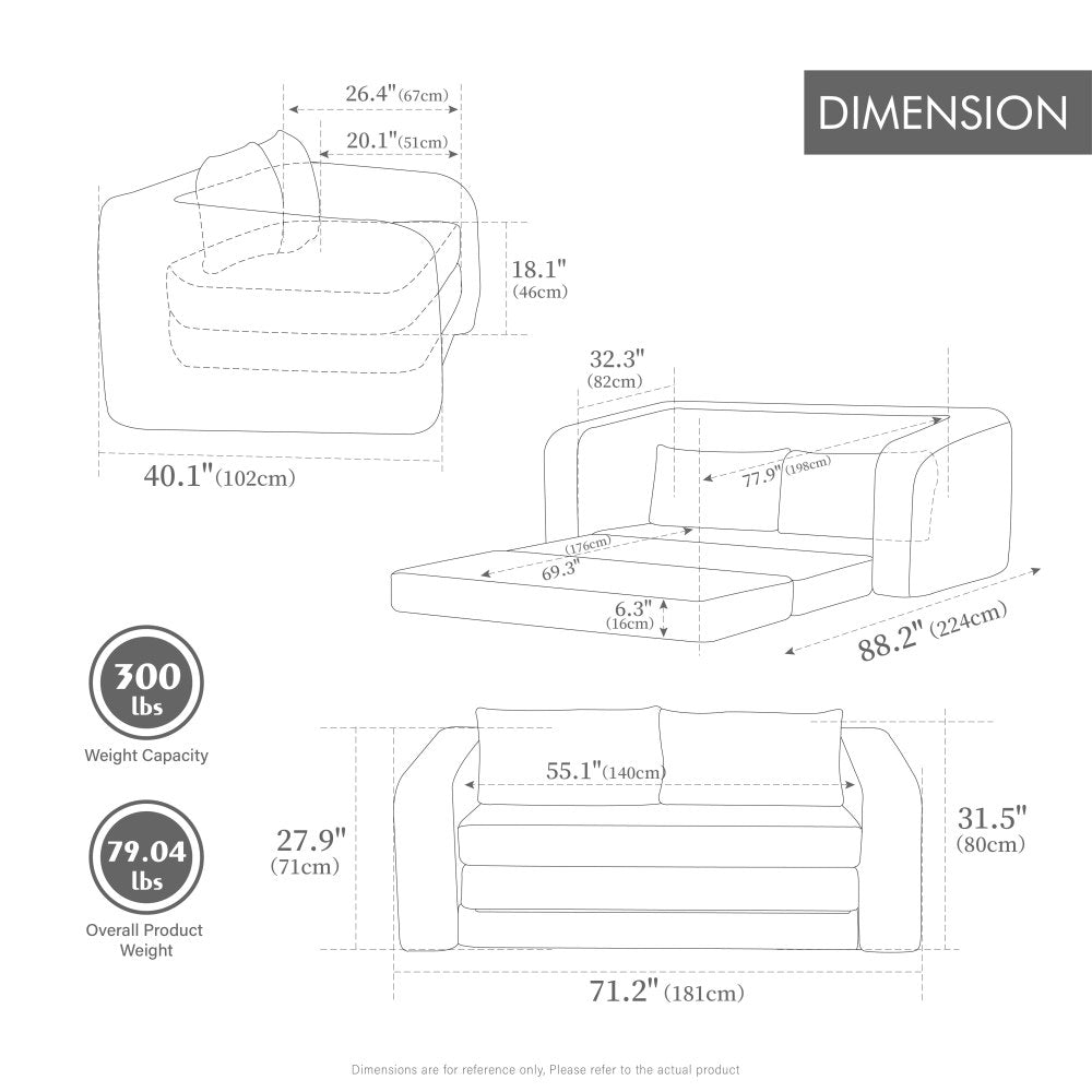 71" 2-in-1 Pull Out Foldable Loveseat Sofa Bed