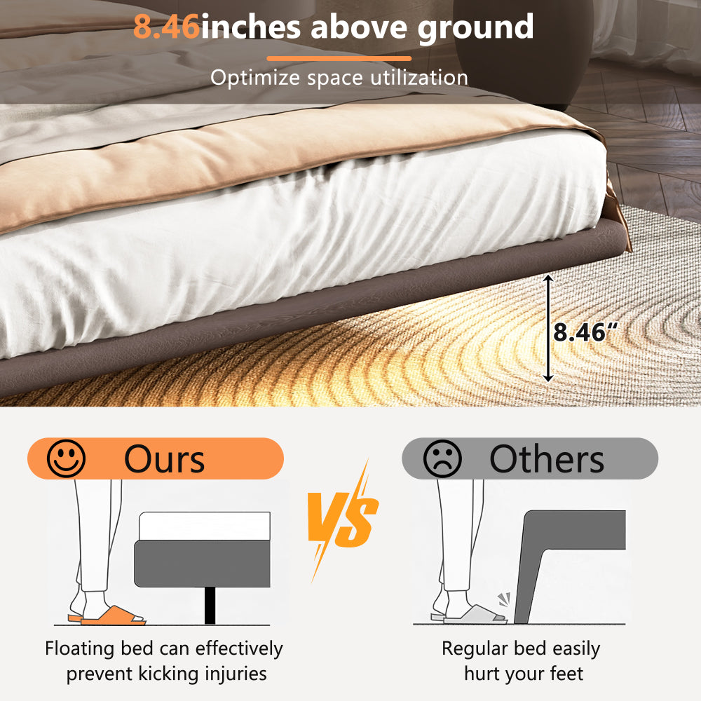 Floating PU Leather Platform Bed