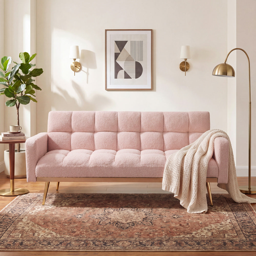 69" Soft Teddy Fleece Convertible Sofa Bed