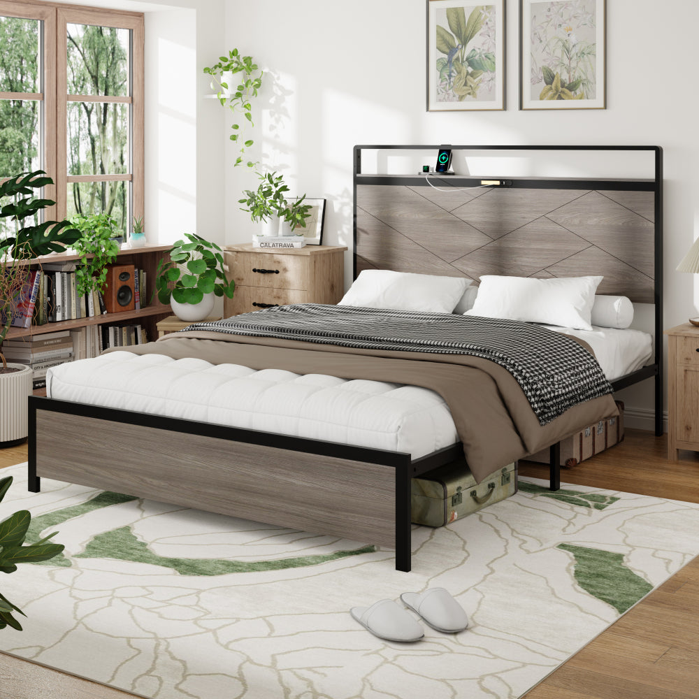 Wood & Metal Platform Bed