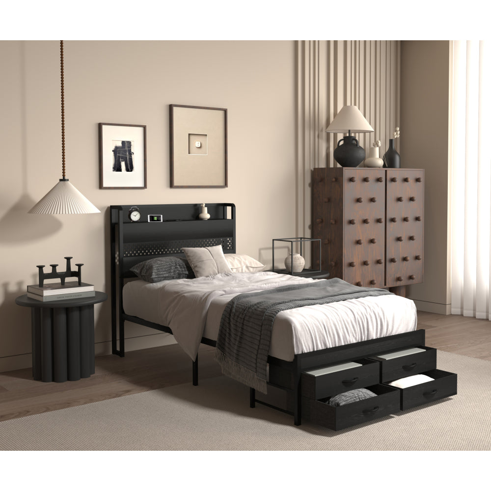 Metal Platform Bed with 4 Storage Drawers