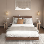Wood Platform Bed with Bookshelf Storage Headboard