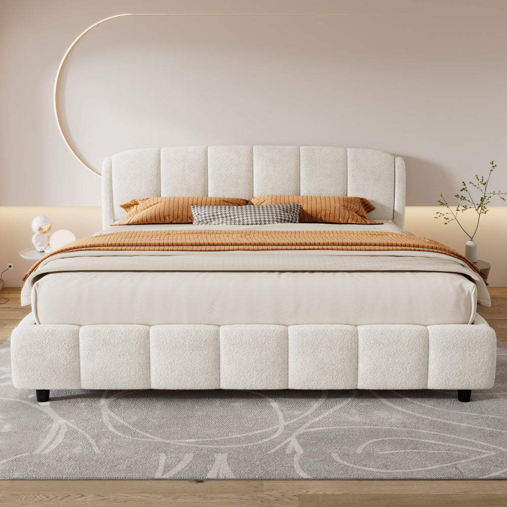 Boucle Upholstered Platform Bed
