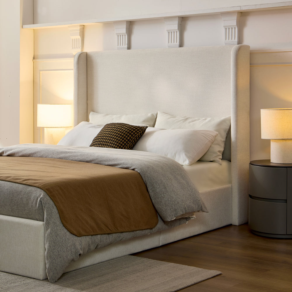 Upholstered Wingback Platform Bed