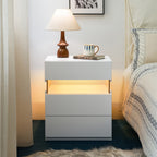 LED Nightstand with 3 Drawers & Acrylic Board — Multi-Color RGB LED Bedside Table | Modern Dresser | Spacious Nightstand Storage | Remote-Controlled Lighting | Bedroom, Living Room & Dorm | Particle Board + MDF | Grey+Gold