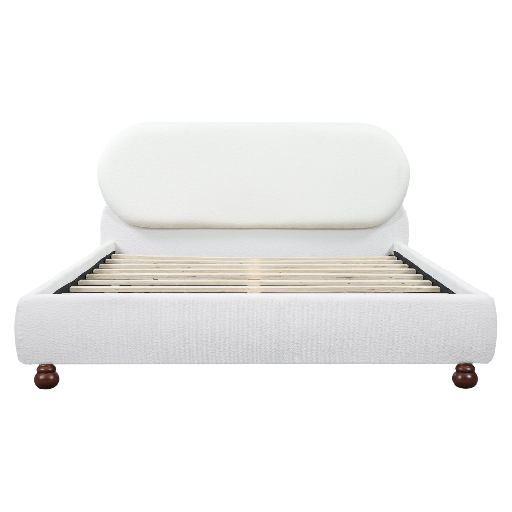 Cream Boucle Upholstered Platform Bed