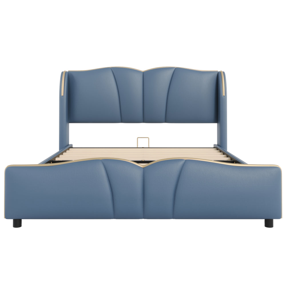 PU Leather Wingback Platform Bed