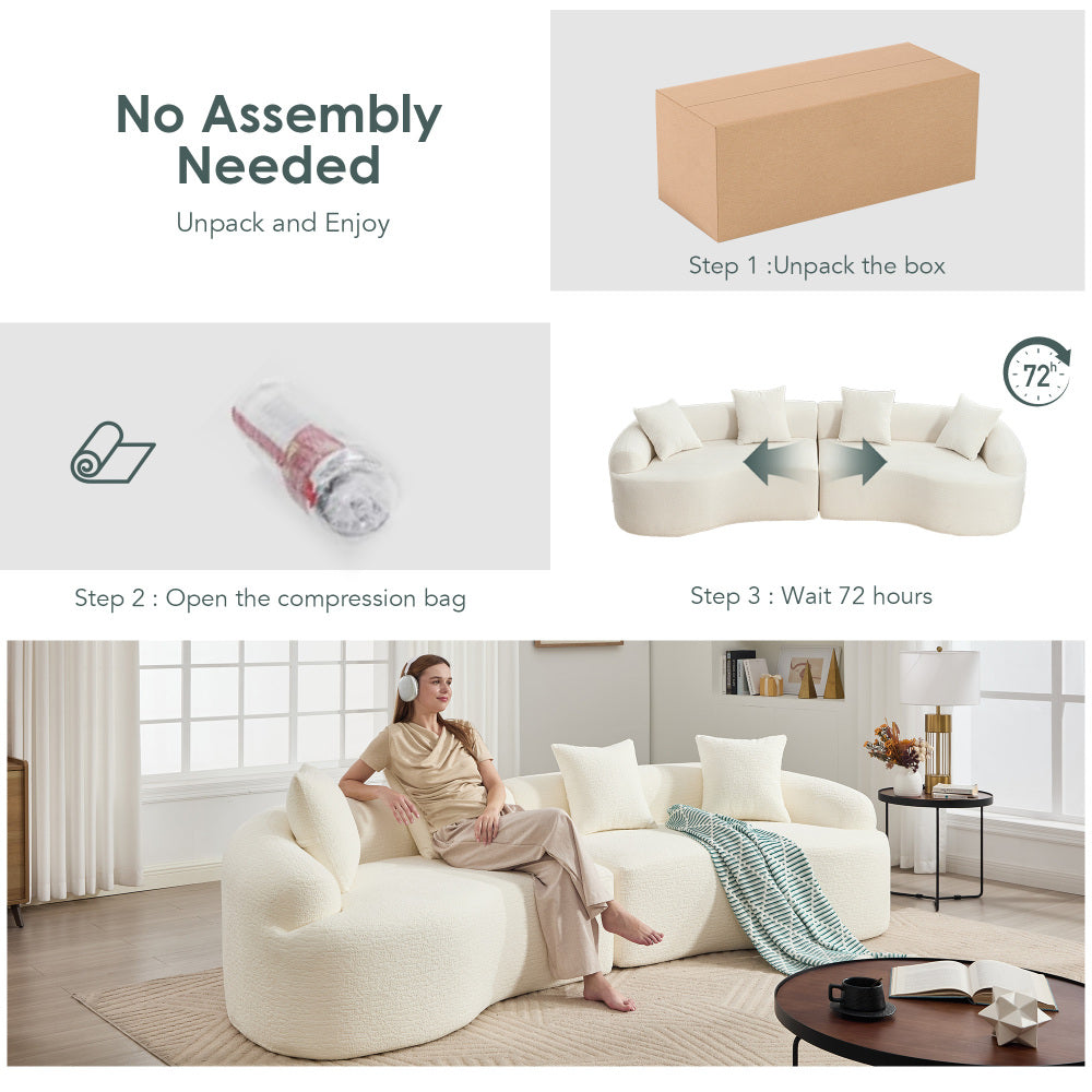 110" Curved Boneless Sectional Sofa 4-Seat