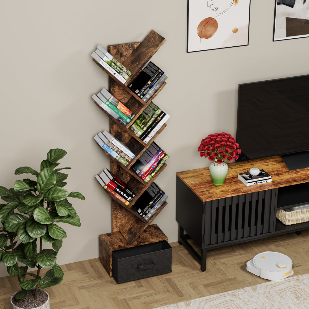 9 Tier Tree Bookshelf with Drawer Bookcase