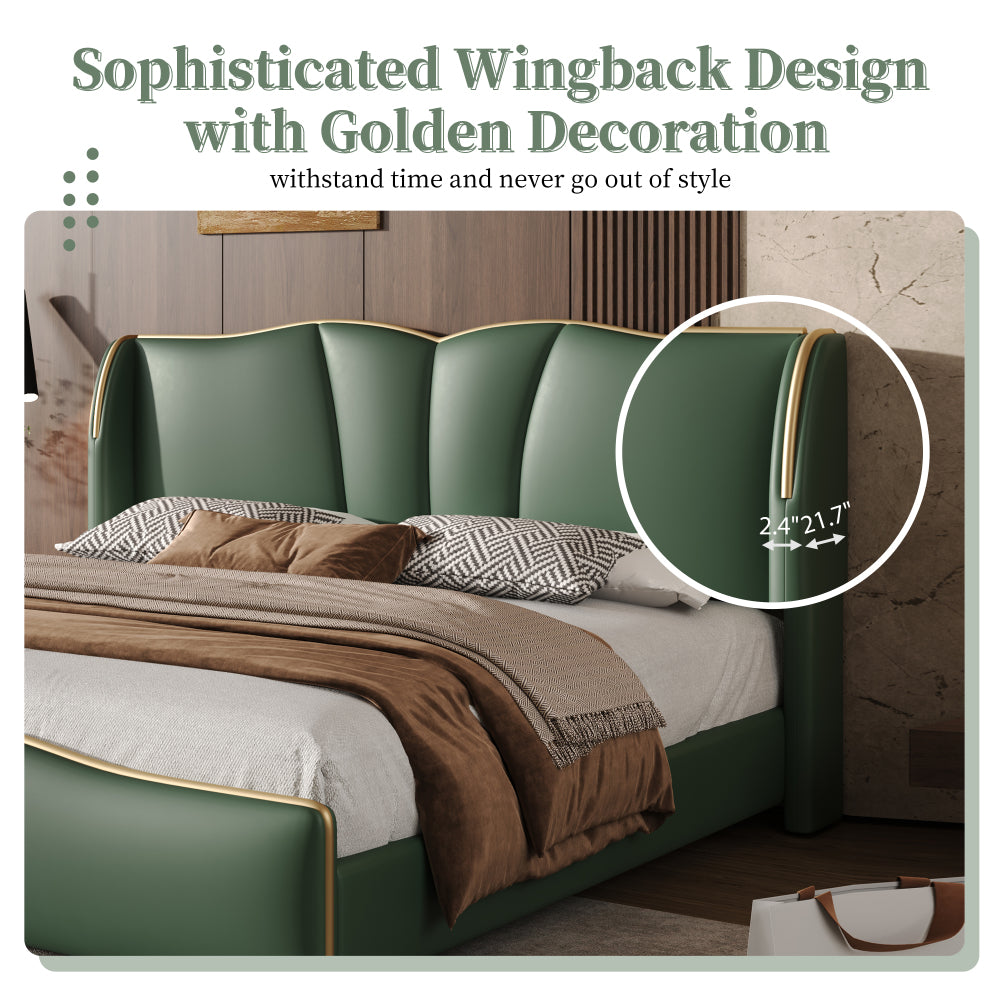 PU Leather Wingback Platform Bed