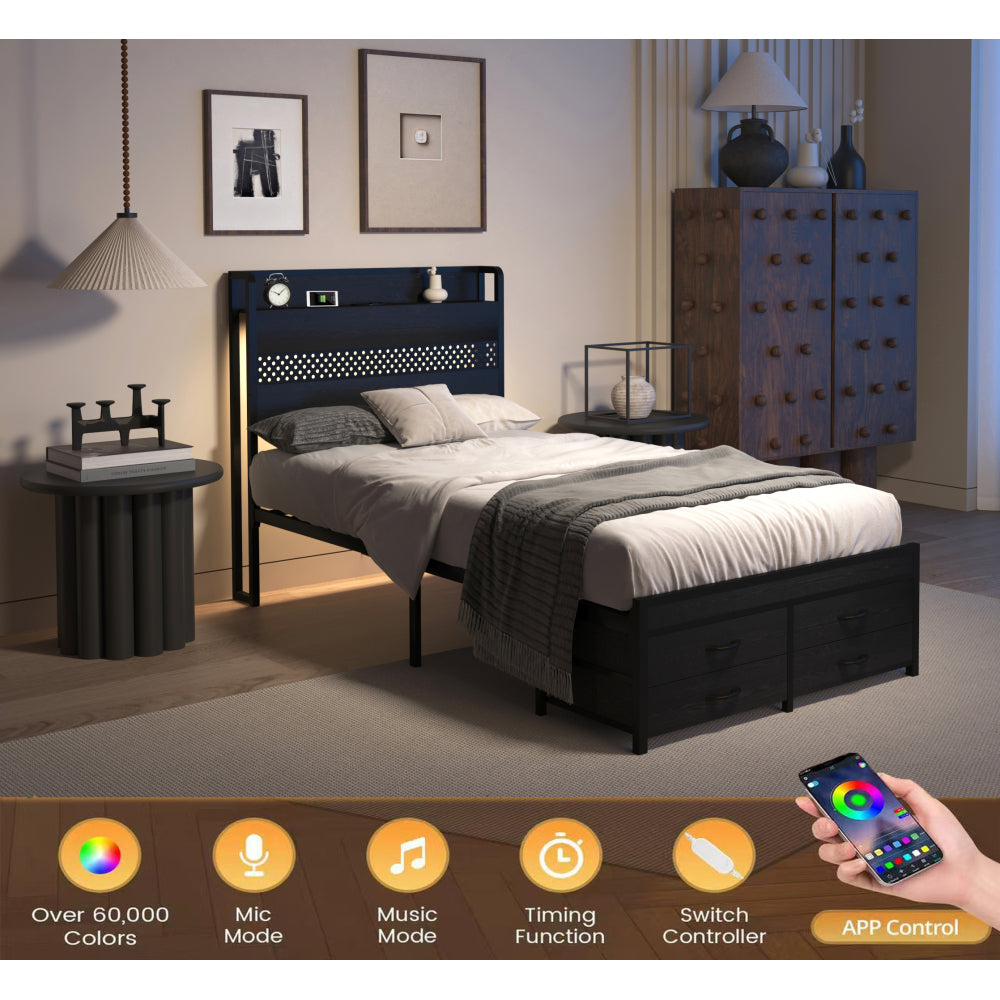 Metal Platform Bed with 4 Storage Drawers