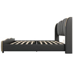 PU Leather Wingback Platform Bed
