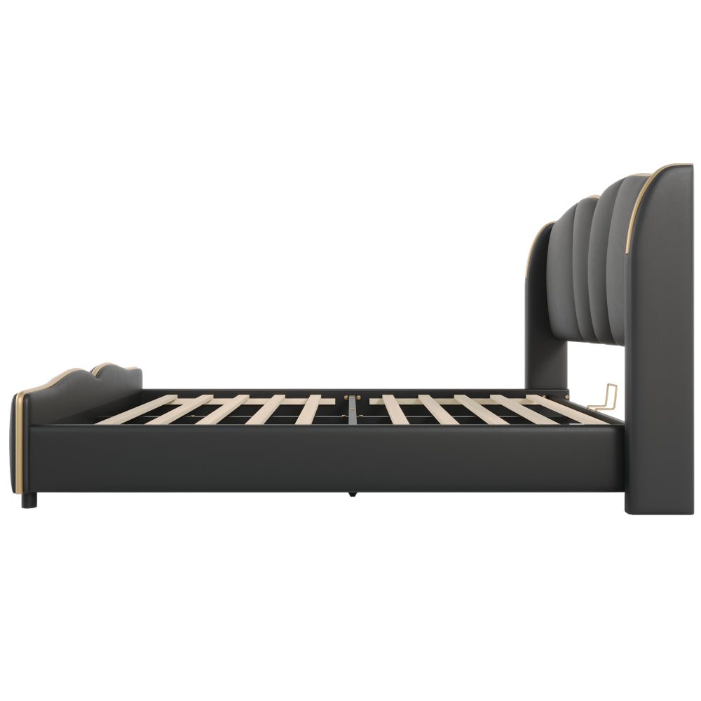 PU Leather Wingback Platform Bed